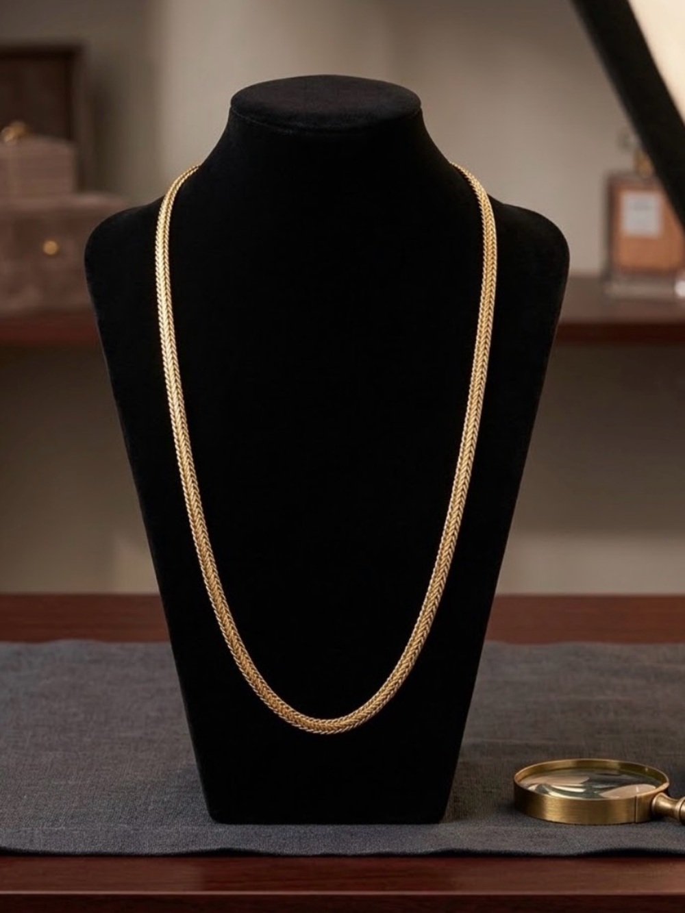 Vintage Danbury Mint Classic Gold Herringbone Chain Necklace